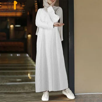 Musulmonų Moterys Dubajus Abaja Medvilnės Skalbiniai Ilga Suknelė Kaftan Islamą, Arabų Derliaus Dryžuotos Suknelės Skraiste, Artimųjų Rytų Ramadanas Eid Drabužiai