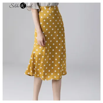 Silviye Polka dot spausdinti šilko sijonas moterų mulberry šilko aukšto juosmens ilgas sijonas-line sijonas su klubo sijonas vasarą 2020 m.