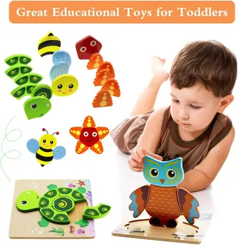 3D Mediniai Galvosūkiai Švietimo Animacinių filmų Gyvūnų Dėlionės Montessori Žaidimai Ankstyvojo Mokymosi Pažinimo Intelekto Vaikams, Žaislai