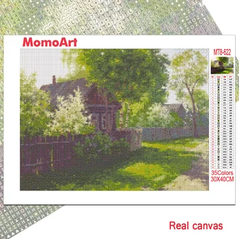 MomoArt Diamond Mozaikos Namas, Pilna Gręžimo Aikštėje Diamond Siuvinėjimo Kraštovaizdžio Rankdarbiams Zawalcowany Mozaika, Medžio 5D 