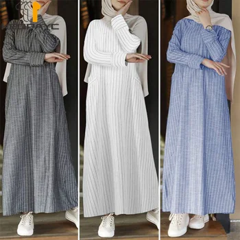Musulmonų Moterys Dubajus Abaja Medvilnės Skalbiniai Ilga Suknelė Kaftan Islamą, Arabų Derliaus Dryžuotos Suknelės Skraiste, Artimųjų Rytų Ramadanas Eid Drabužiai