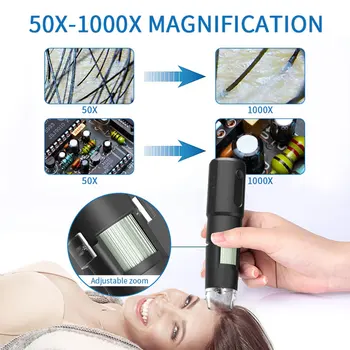 Didinimas Reguliuojamas Endoskopą WIFI 50x Iki 1000x Skaitmeninis Elektroninis Mikroskopas su 8 Led 