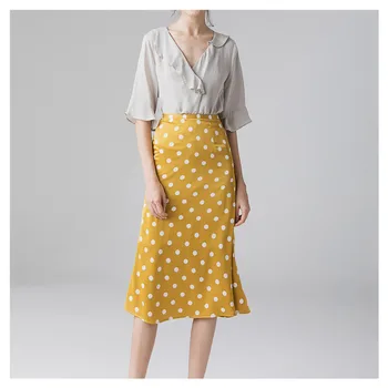 Silviye Polka dot spausdinti šilko sijonas moterų mulberry šilko aukšto juosmens ilgas sijonas-line sijonas su klubo sijonas vasarą 2020 m.