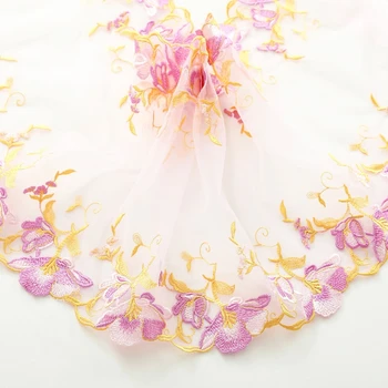 300Yards Dvišalius Pink Gėlių Siuvinėjimo Nėrinių Apdaila Ne-Elastinga Drabužių Priedai Suknelė Siuvimo, Aplikacijos Kostiumas Nėrinių Audinys