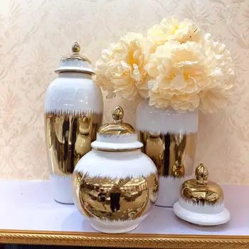 Šventykla Jar Vaza Apdailos Šviesos Prabanga Amatų Modelis Kambarys Europos Stiliaus Electroplated Aukso Keramikos Minkšta Apdaila
