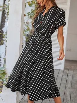 Ponios Polka Dot Spausdinti Marškinėliai Suknelė Moterims Atsitiktinis Midi Atostogų Vasaros Suknelė Moterų Prarasti Moterų Paplūdimio Suknelė Sundress Skraiste, Vestidos