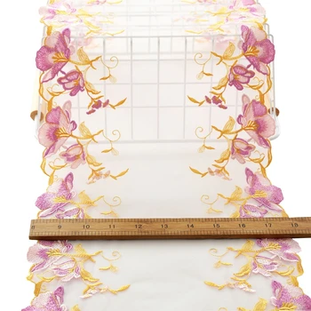 300Yards Dvišalius Pink Gėlių Siuvinėjimo Nėrinių Apdaila Ne-Elastinga Drabužių Priedai Suknelė Siuvimo, Aplikacijos Kostiumas Nėrinių Audinys
