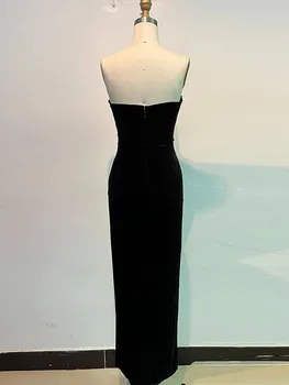 2023 Moterų Juodo Aksomo Seksualus Stebėjimo Backless Prabangus Diamond Aukštos Padalinta Ilga Suknelė Elegantiškas Įžymybė Šalis Suknelė