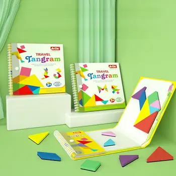 Tangrams Vaikams Amžius 4-8 Magnetinio Modelio Blokai Montessori Kelionę Žaidimai, IQ Knygos Švietimo Žaislas Smegenų Kibinimas Dovana Vaikams